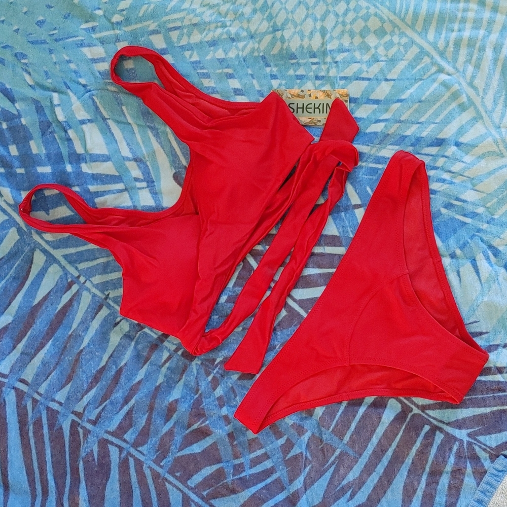NWT- Shekini red halter bikini
